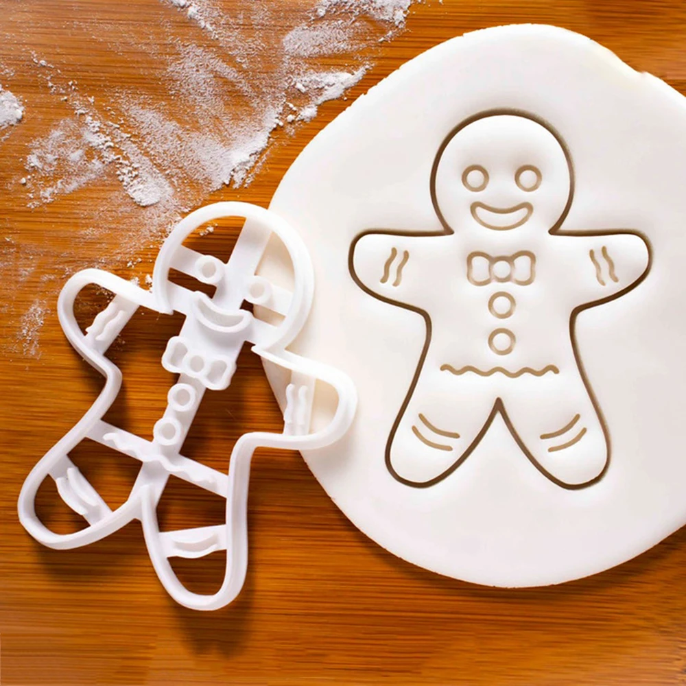 Christmas Cookie Cutter Xmas Snowflakes Santa Claus Fondant Biscuit Embossing Mold DIY Plastic Pastry Baking Mould Kitchen Tools