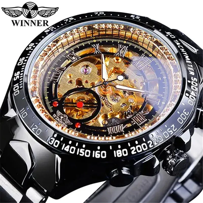 Winner 432A New Arrived Fashion Watch Automatic Mens Watches Luxury Mechanical Hollow Stainless Steel Male Wristwatches