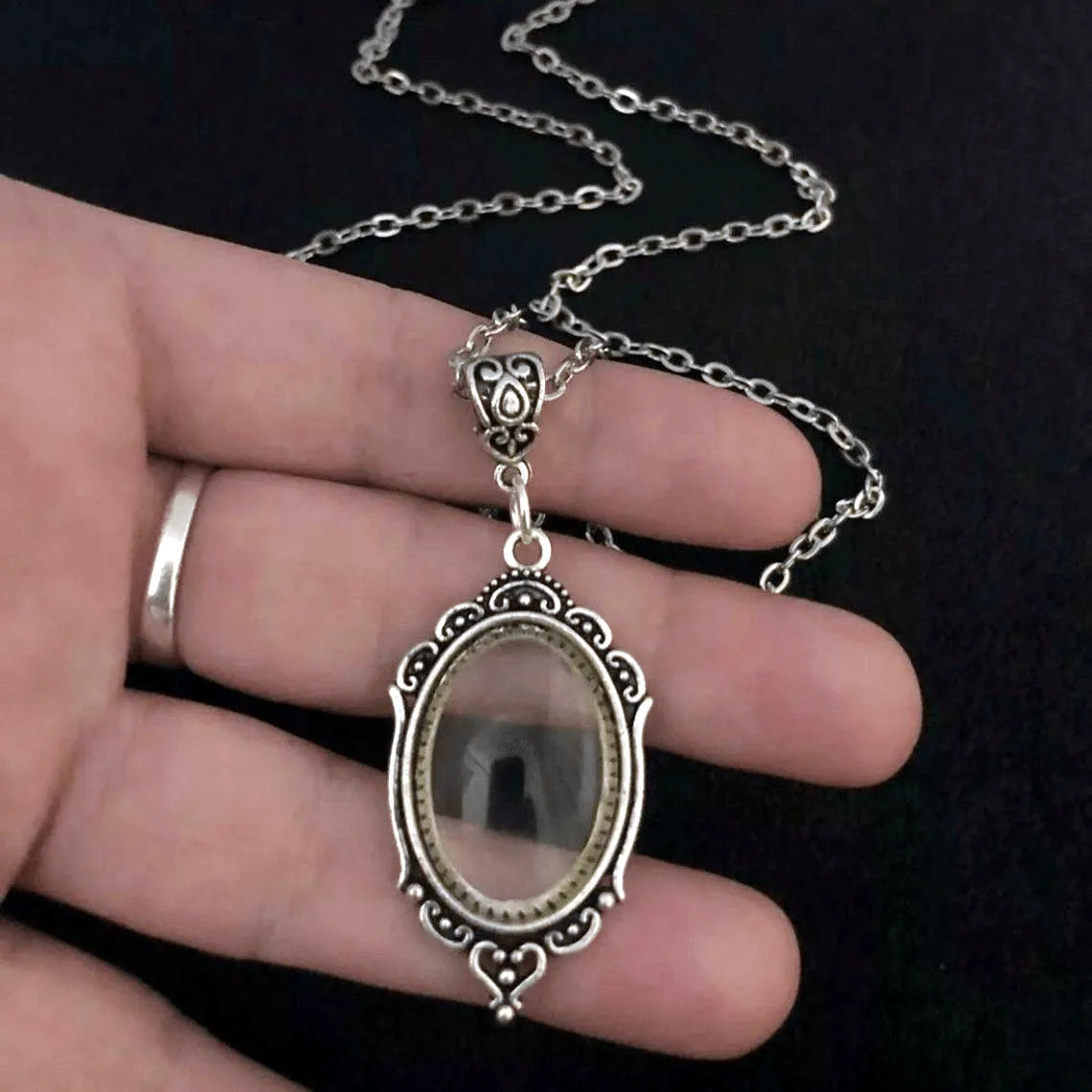 Magnifying glass necklace, Vintage jewelry, Victoria, mystery, Gothic engraving, microscope, water drop, Choker For Women Man