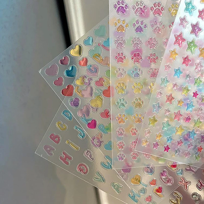 Jelly Style Love Nail Stickers Ice Transparent Colorful Super Cute Versatile Cat Paw Five Pointed Star Nail Back Adhesive Tape