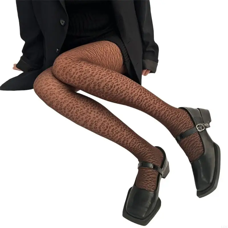 L5YC Women Sexy Fishnet Mesh Tights Stockings Harajuku Hollow-Out Vintage Animal Patterned Jacquard See-Through Pantyhose