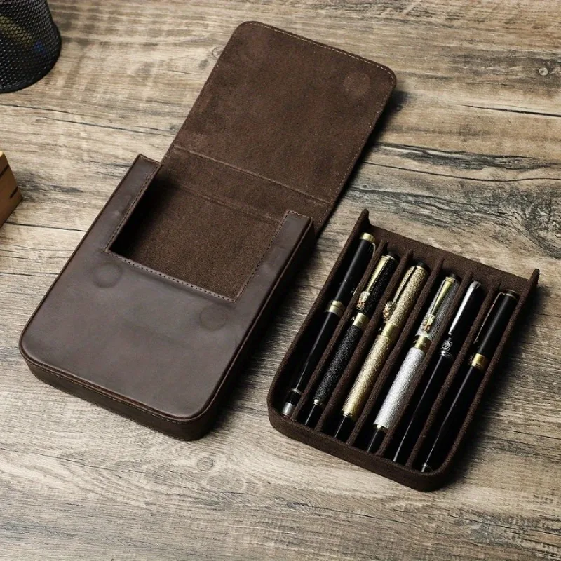 1PC Handmade Cowhide Pen Box High Quality Business Men's and Women's Retro Leather Pen Box Office School Stationery