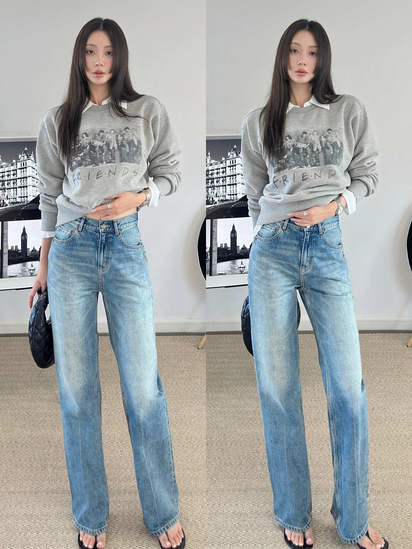 

Женские прямые джинсы Les Ruelle с высокой талией, утягивающие, модные, повседневные, из хлопка, классические, длинные брюки