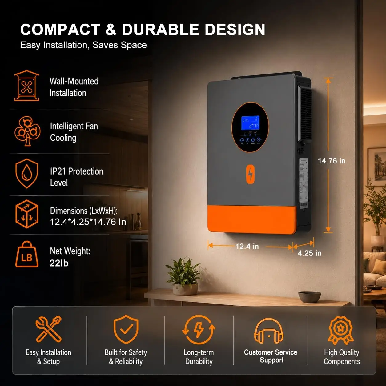 PowMr 6.5KW Split Phase Inverter 48V 110V or 220V with MPPT 100A Solar Battery Charger RS485 CAN Max PV Array Power 7200W image 4