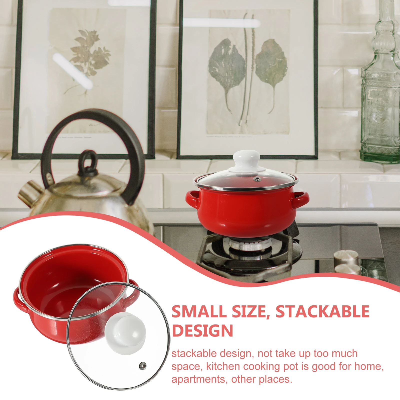 

3pcs Enamel Cooking Set Multi-Use Milk Pan Soup Pot With Double Handles Flat Bottom Kitchen Stock Pot For Stove Top