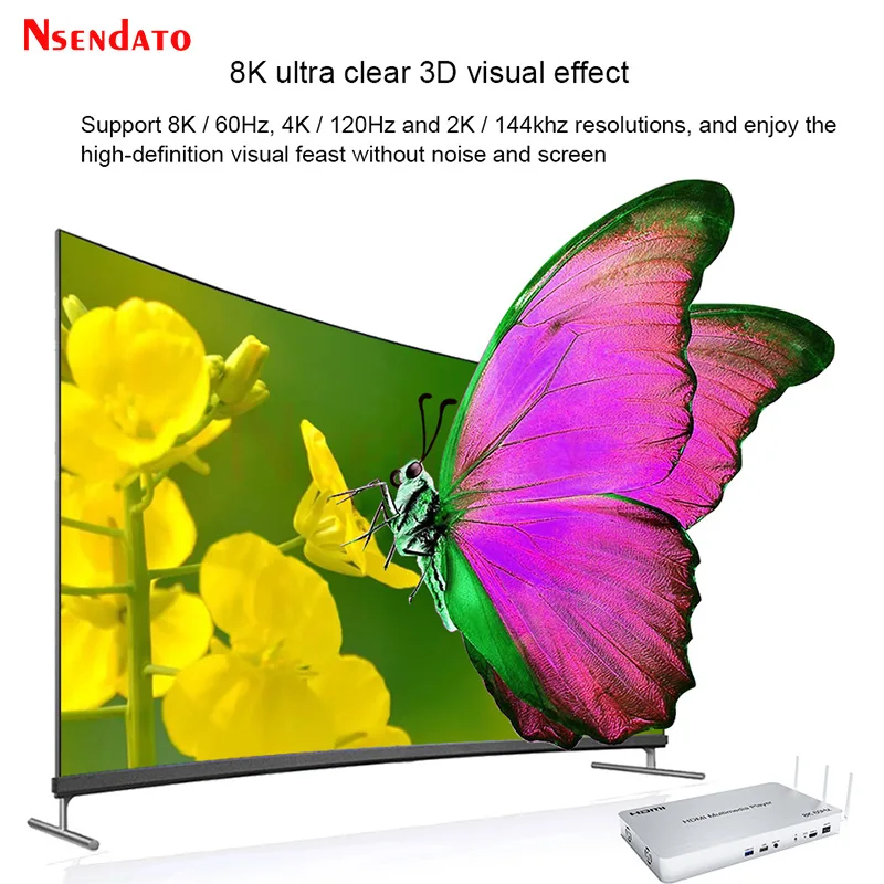 8K 60Hz HDMIメディアプレーヤー マルチメディアボックス H.265 HDMI HDビデオメディアプレーヤー Android用 HDMI Wifi USB MKV RMVB対応 テレビ 車載用