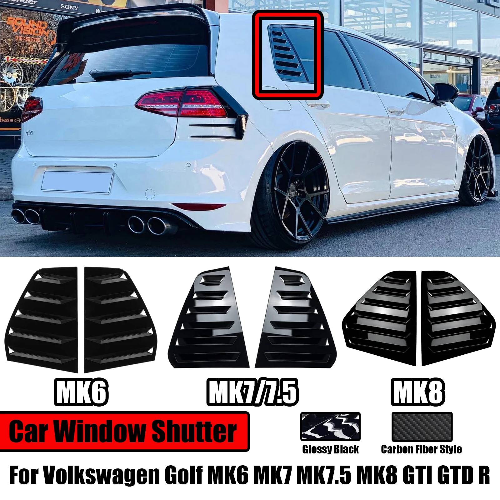 2PCS Car Rear Window Shutter Louver Cover Trim for Volkswagen GOLF MK6 MK7 MK7.5 MK8 GTI GTD R Carbon Fiber Style