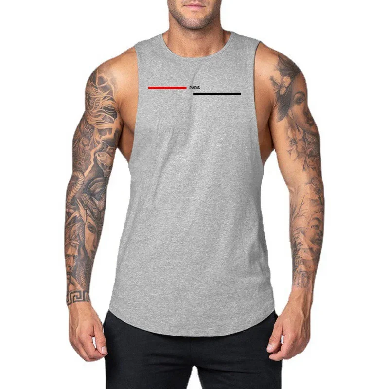 Mens Gym Fashion Sleeveless Korean Comfortable Singlets Workout Clothing Muscle Cool Tank Top Cotton Sporting Fitness Vest