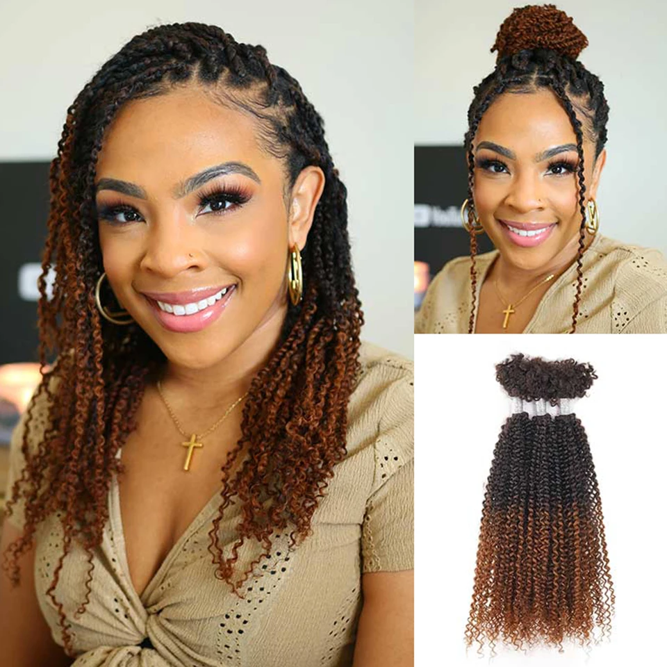 Cheveux brésiliens afro crépus et bouclés pour tressage au crochet torsadé, 100% cheveux humains Remy, brun ombré, élégant, en vrac, V