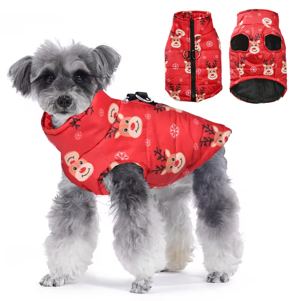 Winter-Haustierkostüm für kleine und mittelgroße Hunde, Neujahrsparty, Hundejacke für Weihnachten, Hirschdruck, kleine mittelgroße Haustiere, Bulldogge, Schnauzer