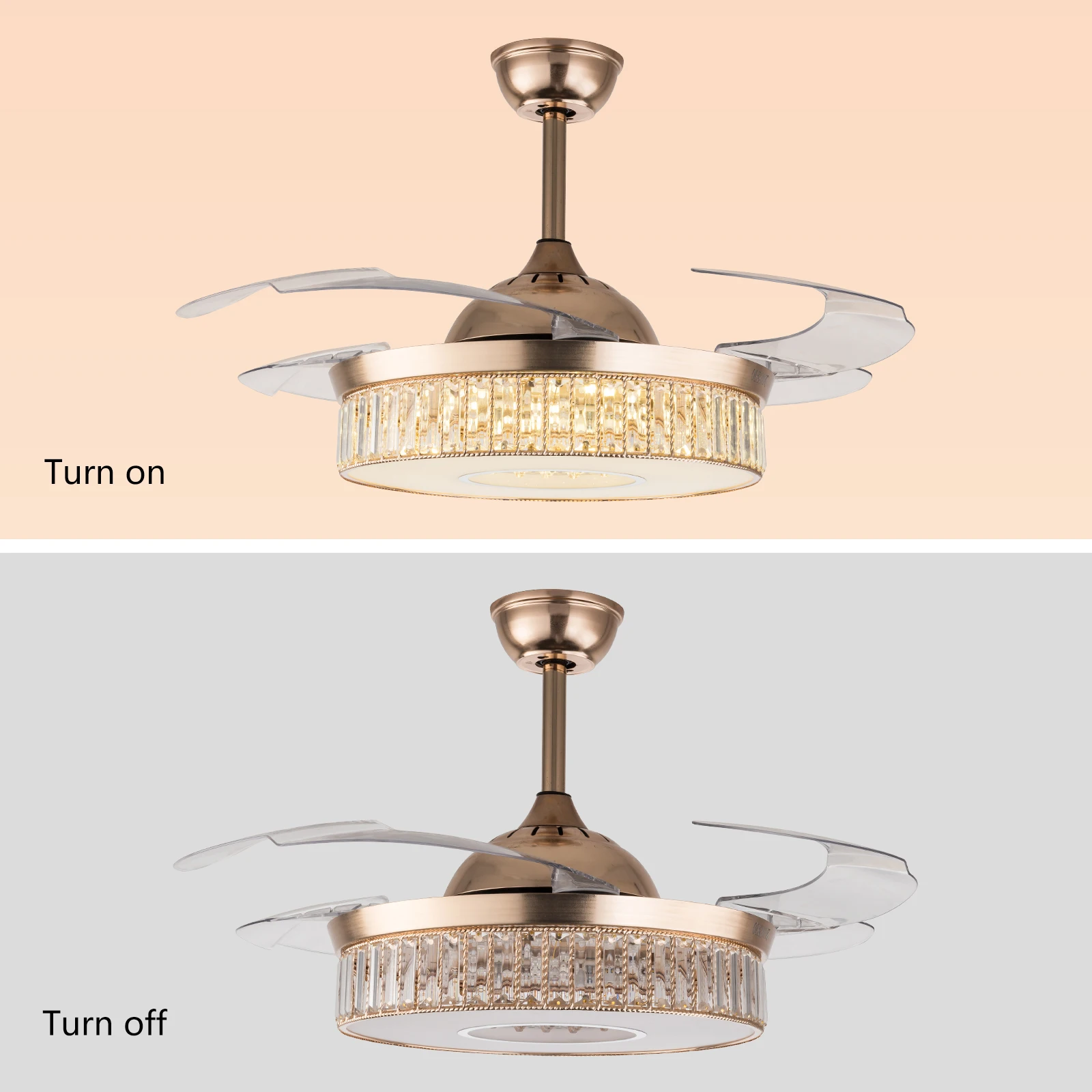 

42 Inch Fan Pendant Lamp BT162 Gold Tri Color Dimming With Remote Control US Standard Remote Control Included