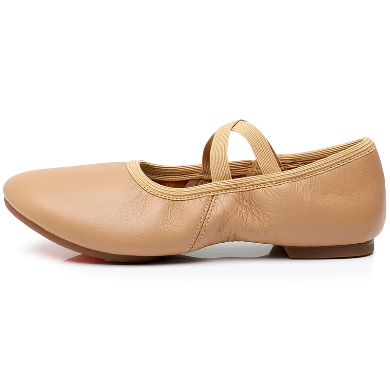 Sapatos de dança jazz de couro genuíno para adultos, sola antiderrapante, tênis de dança para meninas e mulheres, preto e bege, de alta qualidade,