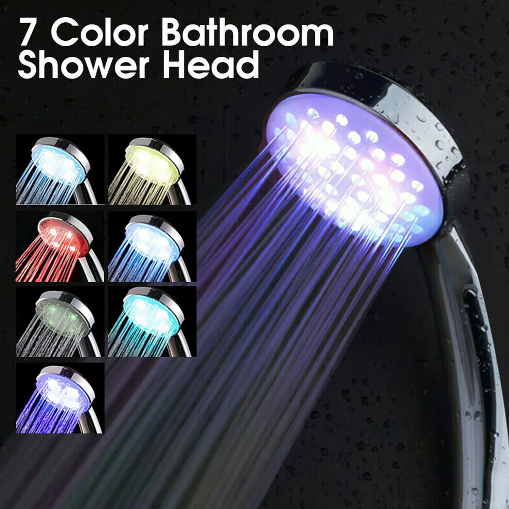 Shower Head 7 Colors LED Light Up Shower Head Bathroom Sprinkler Colors Changing Temperature Retention Plastic Hower Head