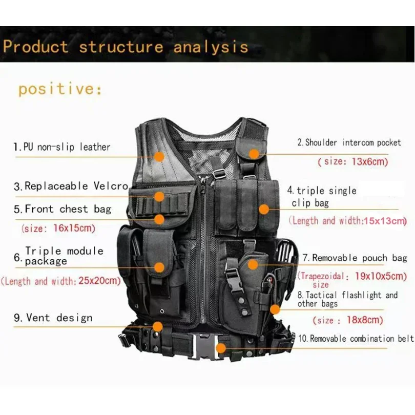 Adjustable Molle Tactical Vest Combat Body Armor Vests Security Guard Hunting Army Outdoor CS War Game Airsoft Training Jacket