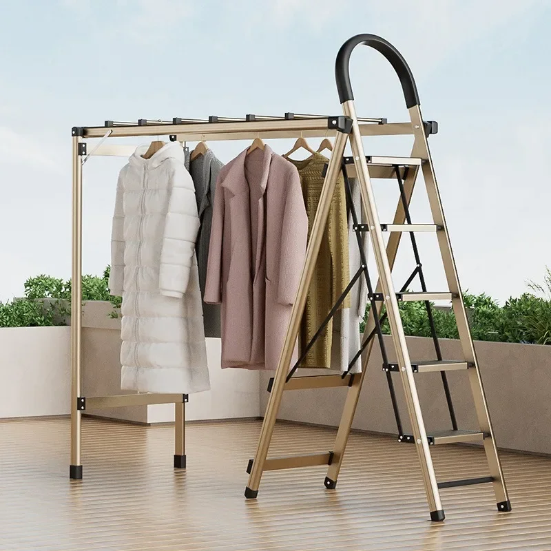 Multi Purpose Household Ladder Clothes Drying Rack Folding Ladder Thick Aluminum Telescoping A Frame Indoor Climbing Ladder
