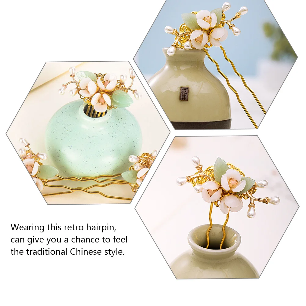 

Ancient Style Hair Fork Flower Pearl Chignon Stick Bun Pin Chinese Hair Accessory For Women Updo Hairstyle Tool Retro