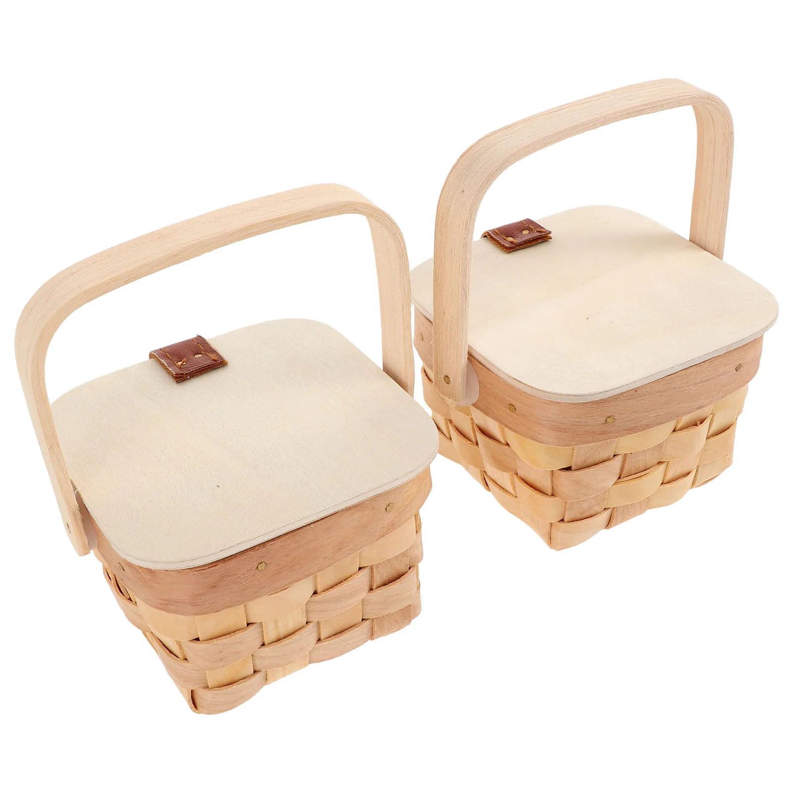 2Pcs Mini Woven Basket Wood Chip Small Rustic Candy Holder Portable Basket for Wedding Flower Girl Kids Picnic Party Favor