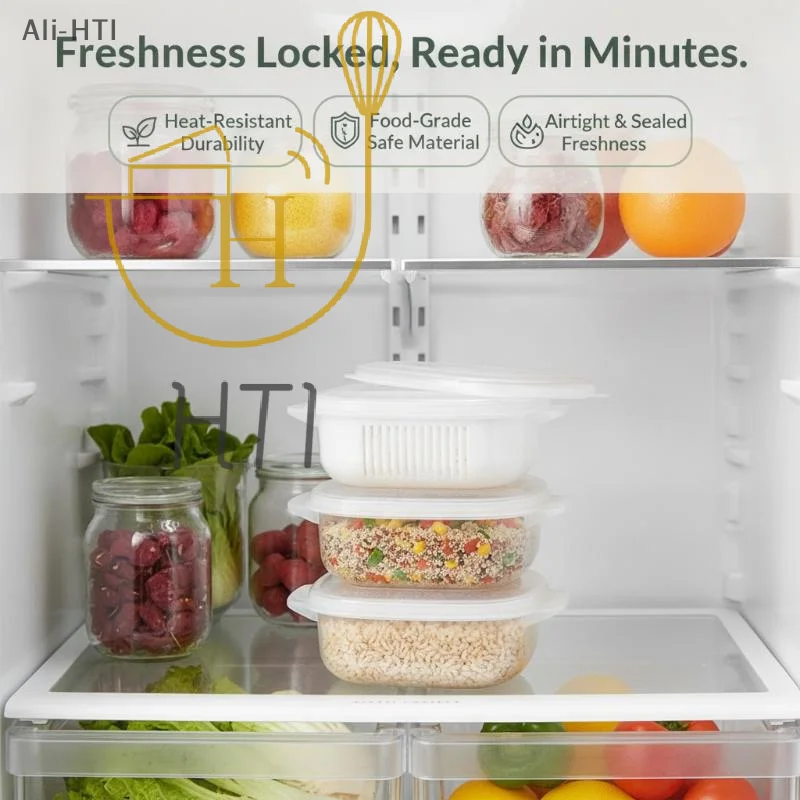 2/5Pcs Heated Microwave Rice Sub Packaging Fresh-keeping Box Vegetable Fruit Separate Kitchen Storage Container