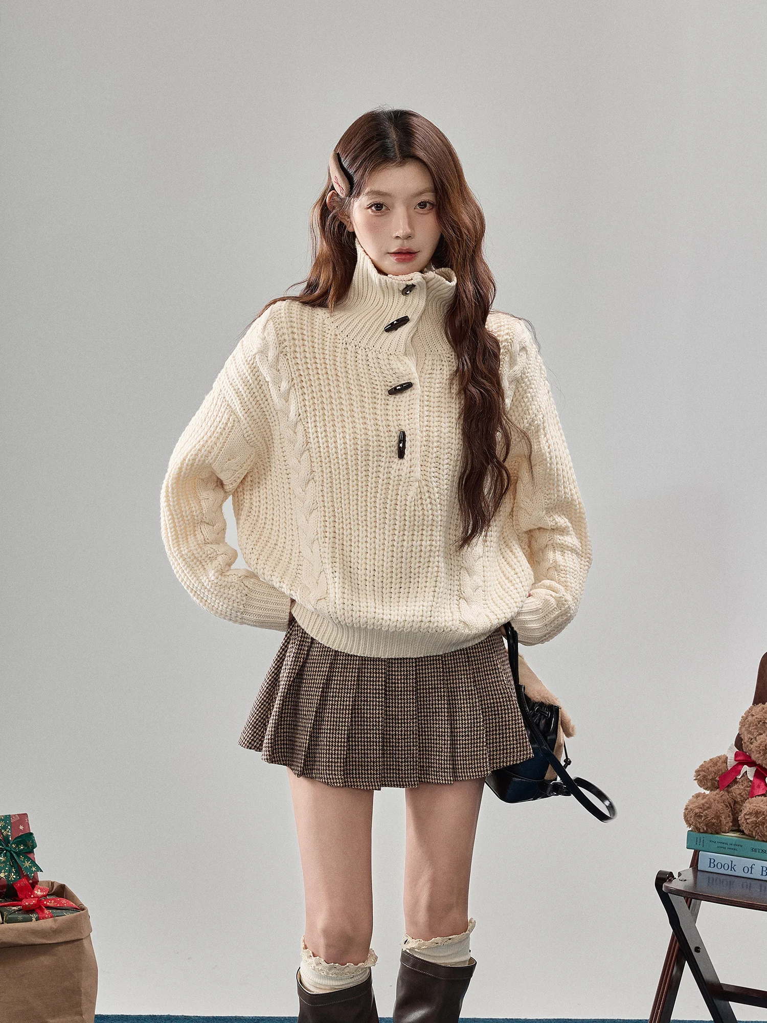 

Женский осенне-зимний свитер-гольф с высоким воротником, вязаный, повседневный, свободного кроя, мягкий, средней толщины, теплый, однотонный топ