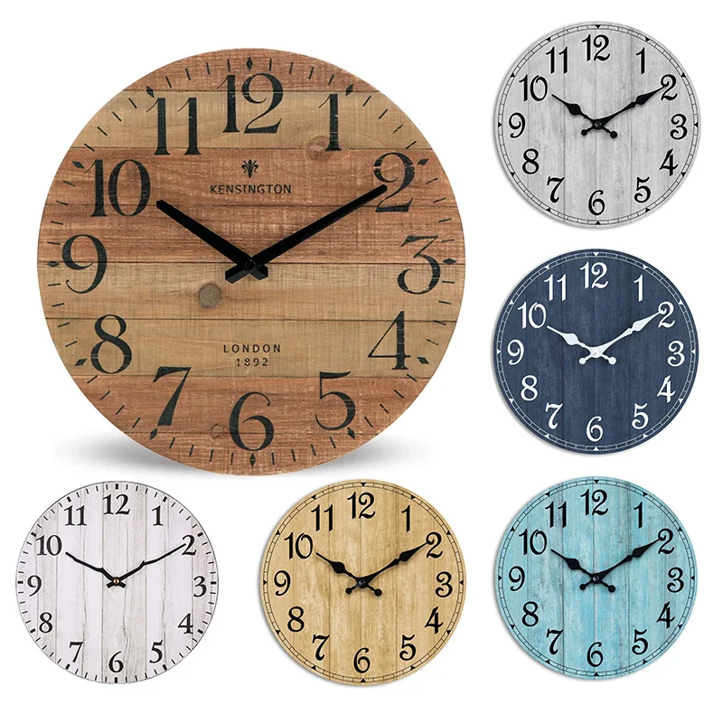 Reloj de pared de madera redondo de grano de madera Retro antiguo, reloj de pared para decoración del hogar, sala de estar, dormitorio, cocina, reloj de cuarzo silencioso de 25cm