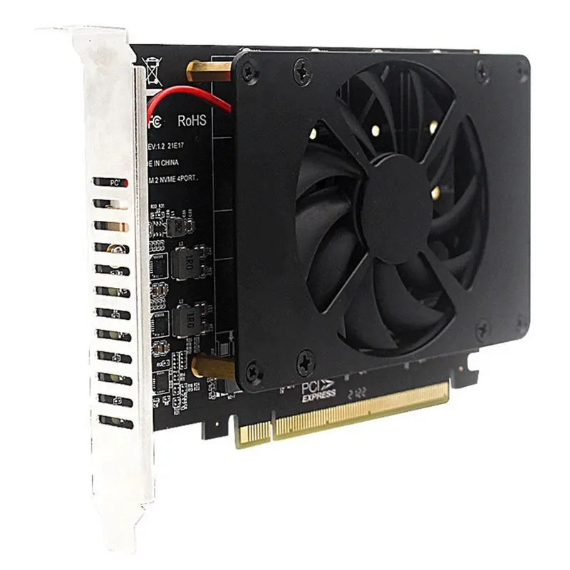 A53M-4 Disk M.2 Nvme SSD Pcie X16 Adapter Expansion Card 4 X RAID 32Gbps Splitter Card With Cooling Fan