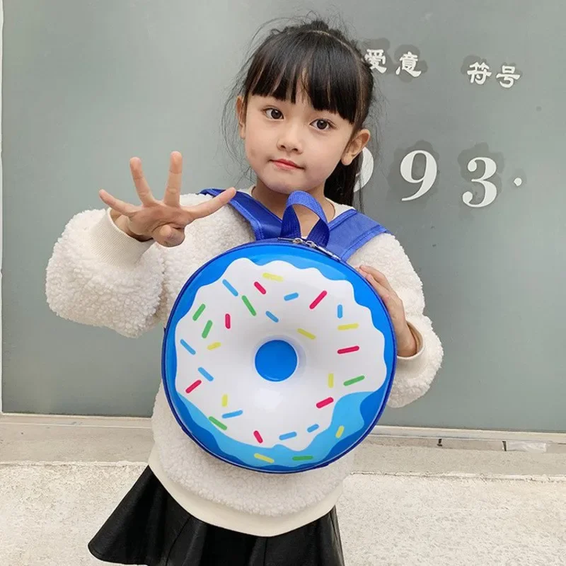 1pc Children\'s Schoolbag Cartoon Backpack Kindergarten Kids Doughnut Rainbow Rocket Boys and Girls Hard Double Shoulder Bag