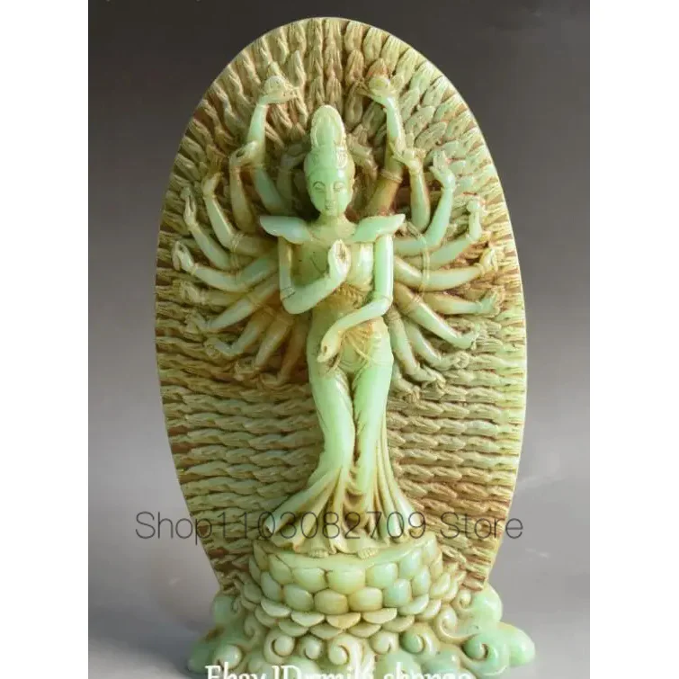 Natural Old Jade 1000 Arms Avalokiteshvara of Goddess Quan Yin Kwan-yin Statue