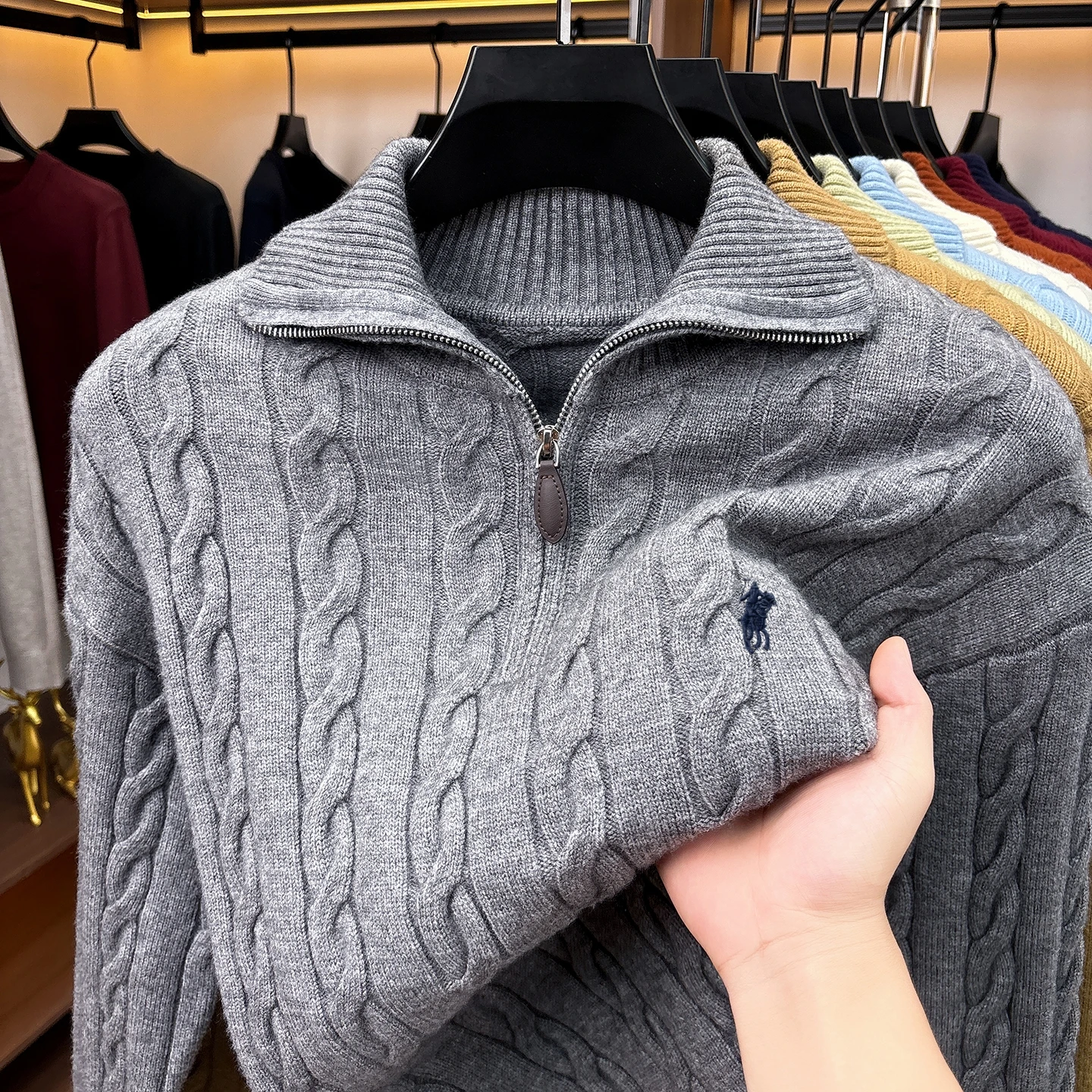 Mode Hochwertige Pullover Männer Luxusmarke Klassischer Stil Paul Pony Stickerei Winter Vintage Neue Dicke Warmwarmabdeckung Reißverschluss Kragen Stricken Sweater – Detail 18