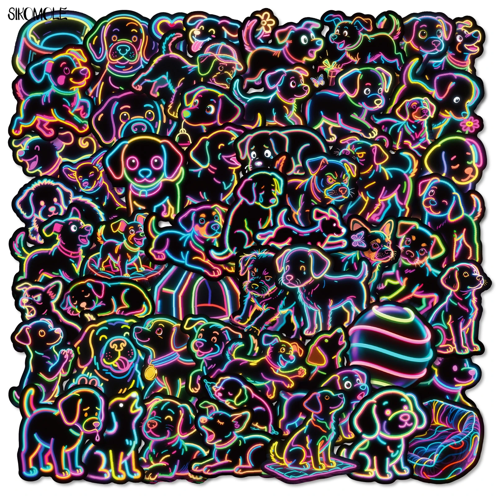 10/30/50 SZTUK Neonowe Naklejki Graffiti z Psem w Stylu Kreskówkowym Kawaii Zwierzęta DIY PVC Dekoracja Kreskówkowa Laptop Gitara Wodoodporna Naklejka