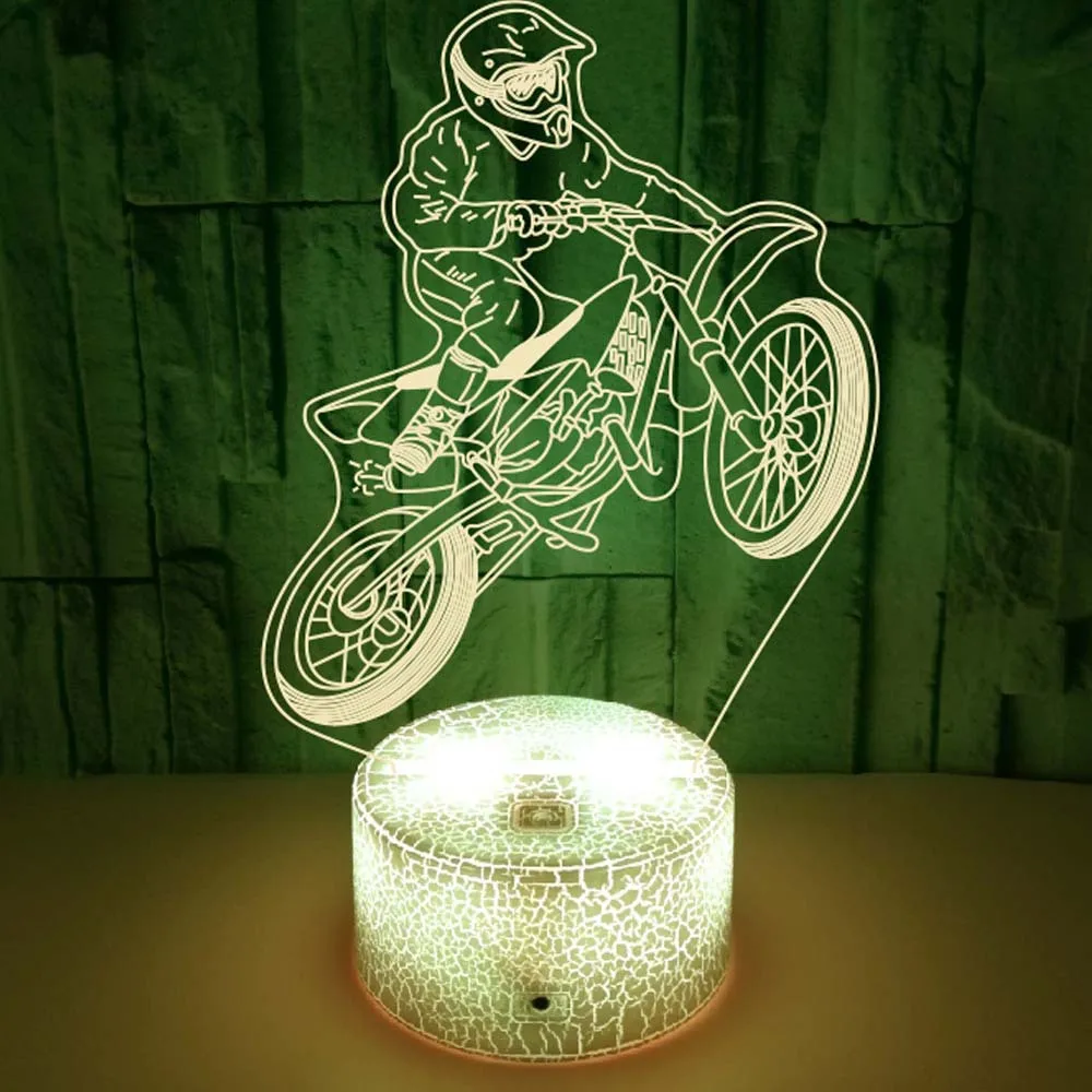 Riding Motorcycle Night Light for Kids 3D Illusion Night Lamp Touh 7 Color Changing LED Child Nightlight Gift for Kids Boys