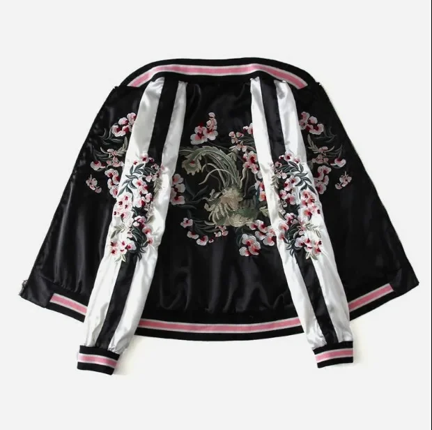 

Harajuku Floral Embroidery Baseball Bomber Jacket Unisex Two-sided Yokosuka Pilot Cardigan Spring Autumn Loose Zipper Streetwear