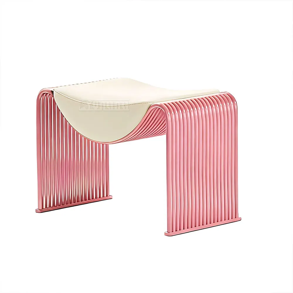 Modern minimalist metal striped low chair,living room golden high-end designer style small stool,tea table chair,dressing chair view 6