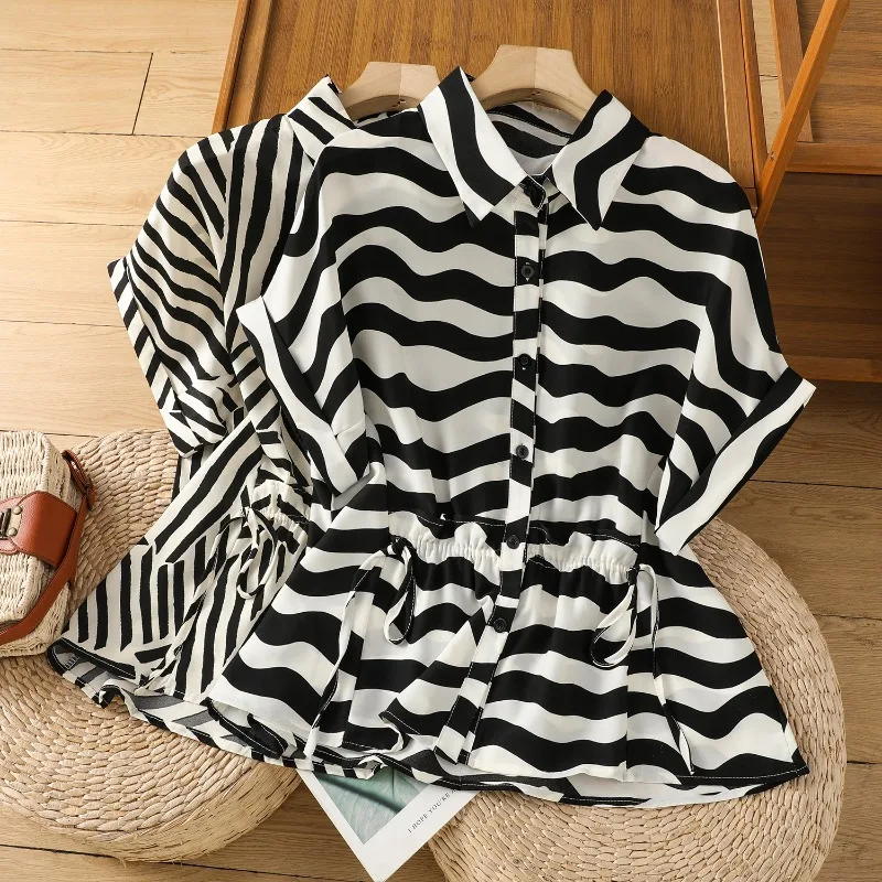 Blusas femininas estilo chinês listradas camisas vintage moda solta roupas de verão manga curta algodão linho feminino topos