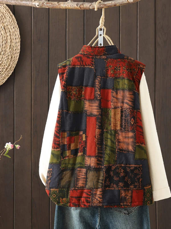 

Thiened хлопковый льняной жилет в китайском стиле с принтом на пуговицах, теплая верхняя одежда в стиле ретро, для осенне-зимних поездок на работу