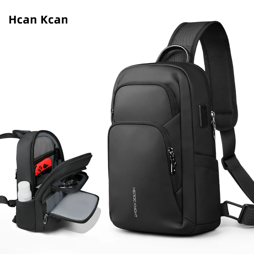 

HcanKcan Business Men's Shoulder Bag Multifunction Anti-theft Crossbody Bag Waterproof Travel Chest Bags USB Port Messenger Pack