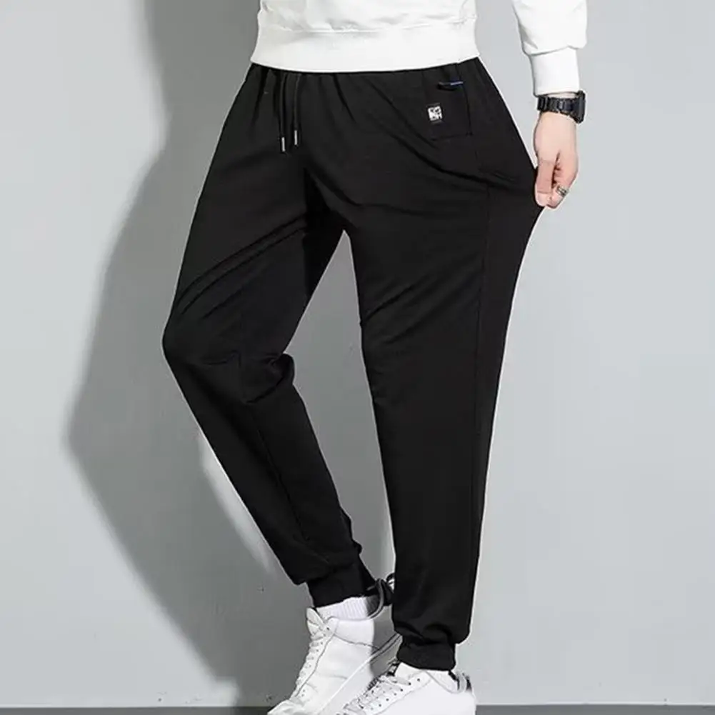 Solid Color Pants Solid Color Sweatpants Soft Warm Men's Drawstring Pants with Elastic Waist Zipper Pockets for Casual