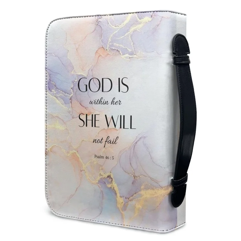 Funda con estampado personalizado de Dios está dentro de ella, bolsa de PU con estampado de la Biblia de la Iglesia, libro de estudio, caja de almacenamiento para mujer