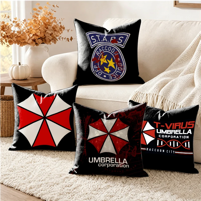 Game R-Resident E-Evil U-Umbrella Pillow Case Square Double-Sided Printing Short Plush Sofa Cushion Cover Bedroom Bedside Pillow