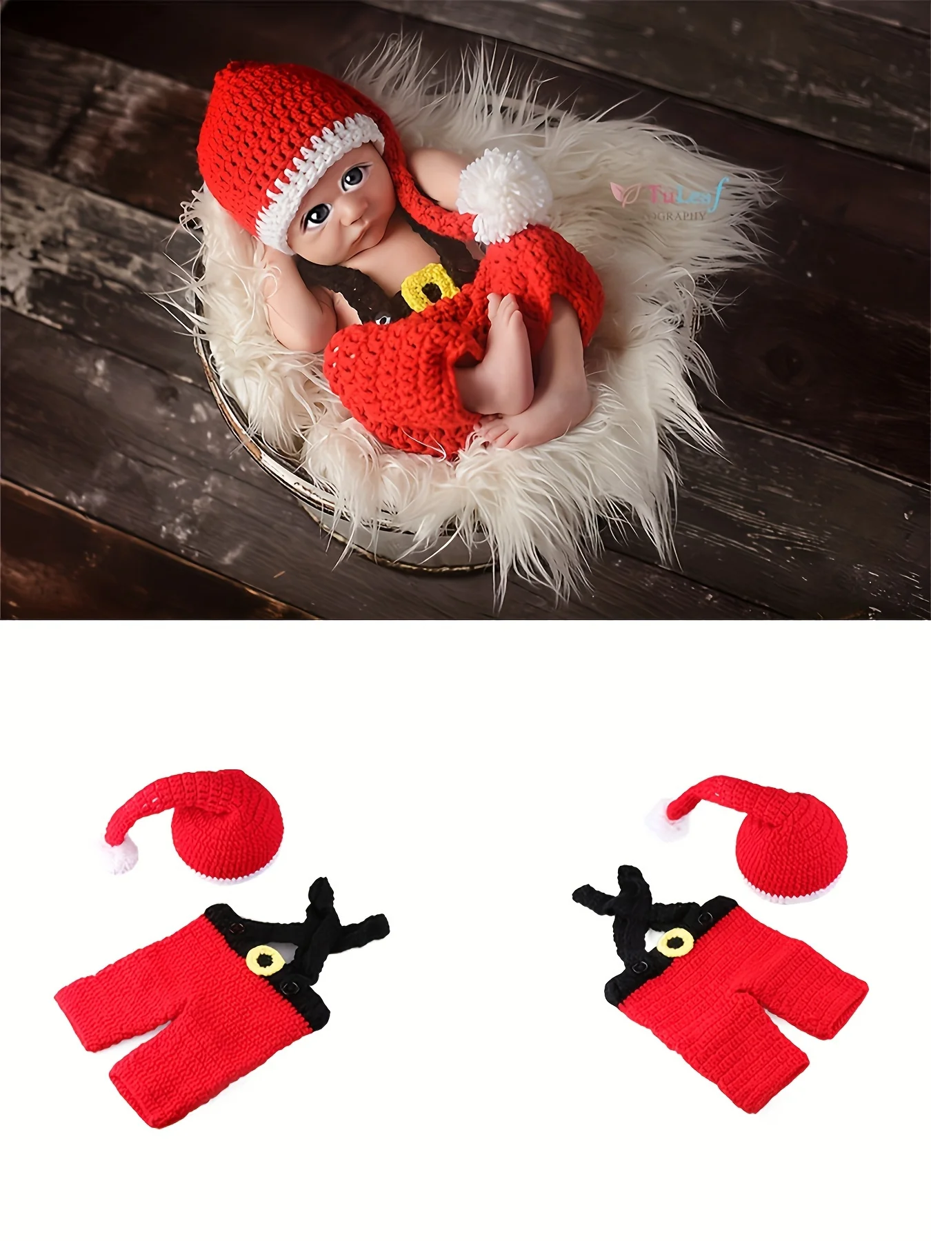 2pcs Baby Photography Clothes Set Baby Hand Make Woven Christmas Hat Pants Set Newborn Christmas Photo Clothes Set Photo Props