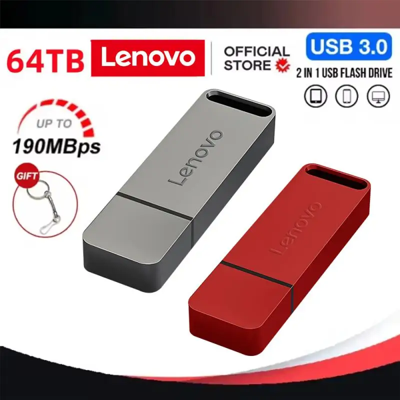 레노버 USB 3.0 플래시 드라이브, USB 플래시 메모리 스틱, 명절 선물, PC, 노트북, 휴대폰용, 64TB 펜 드라이브, 32TB, 8TB 