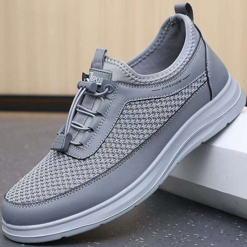 

Summer New Men Mesh Big Size Slip On Casual Sneakers Thick Sole Breathable Middle Aged And Elderly Casual Walking Shoes