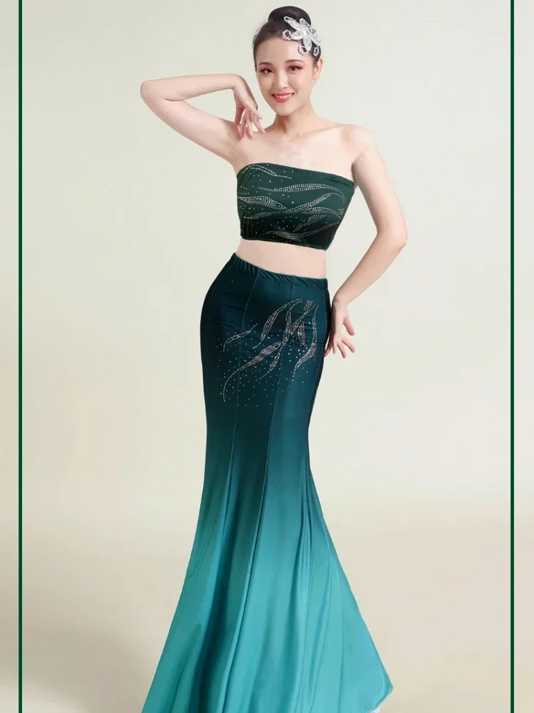 Peacock Dance Costume for Women Children Dai Dance Hmong Performance Clothing Fish Tail Leotard Traditional Folk Chinese Dance