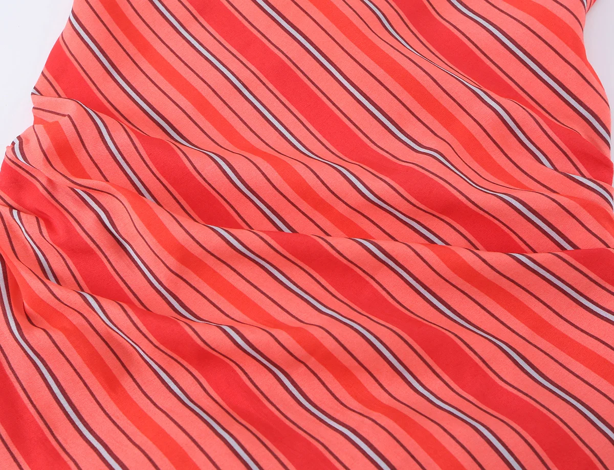 HH Französischer Stil Rot Gestreiftes Neckholder-Minikleid Ärmellos mit Wasserfallausschnitt A-Linien-Sommerkleid Elegantes Sommer-Resort-Strand-Büro-Outfit – Detail 6