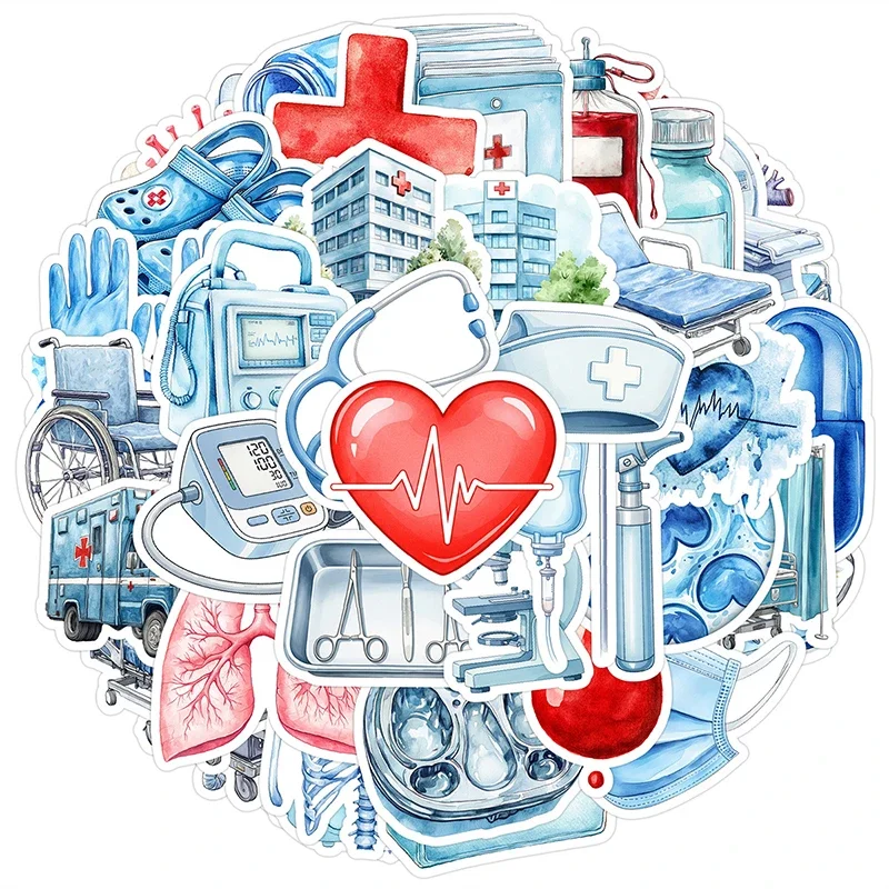 50Pcs Cartoon Medical Stickers, Funny Cute Organs Doctor Nurse Aesthetic Waterproof Vinyl Decals for Laptop Water Bottle ﻿