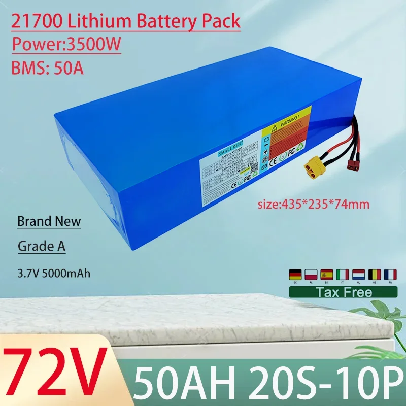 

72V 50Ah 21700 20S10P Lithium Ion Battery Pack 3500W Power Tool Batteries Outdoor Backup Batteries With 50A BMS+84V 5A charger