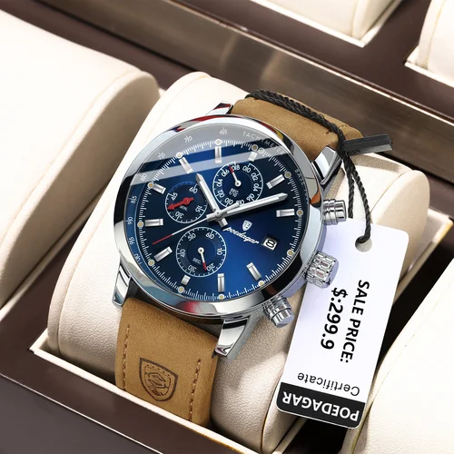 Imagen 2 del producto POEDAGAR, reloj de lujo a la moda para hombre, fecha, cronógrafo luminoso resistente al agua, reloj deportivo para hombre, relojes de cuarzo de cuero con estilo para hombre