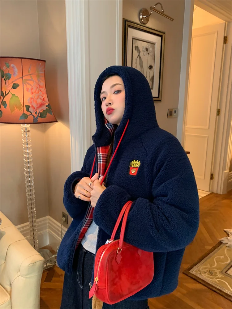 

Unique Autumn Winter ort Coat Unique Super Cute Fur Jaet Small Size Hooded Commute Sle Loose Fit Printed Polyester Fiber