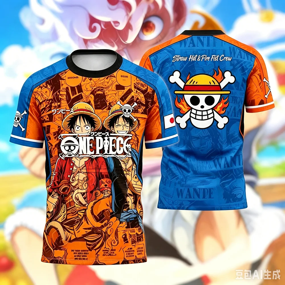 Anime Monkey D. Luffy One Piece Japan Soccer Tee Straw Hat Skull Logo Sport Tee Fan Cosplay Football Uniform Adult Daily Wear