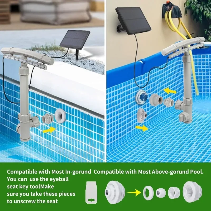 Above and In-ground Pool With 12-Color LED Lights,Solar Lights With Remote Control For Pool,360°Adjustable Waterfall