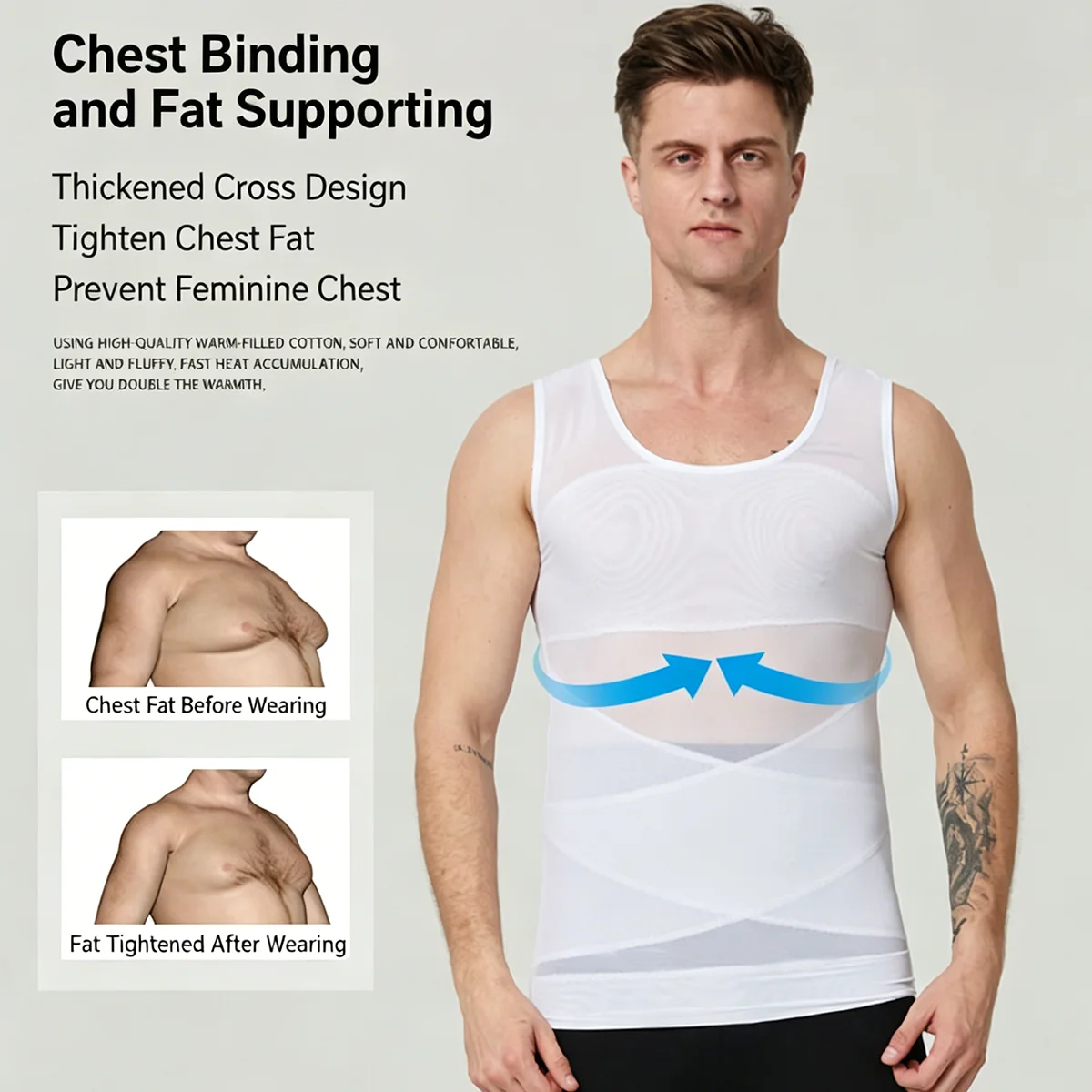 Men Compression Shirts for Men Shapewear Chest Abdomen Control Body Shaper Slimming Undershirt Workout Vest Tank Top